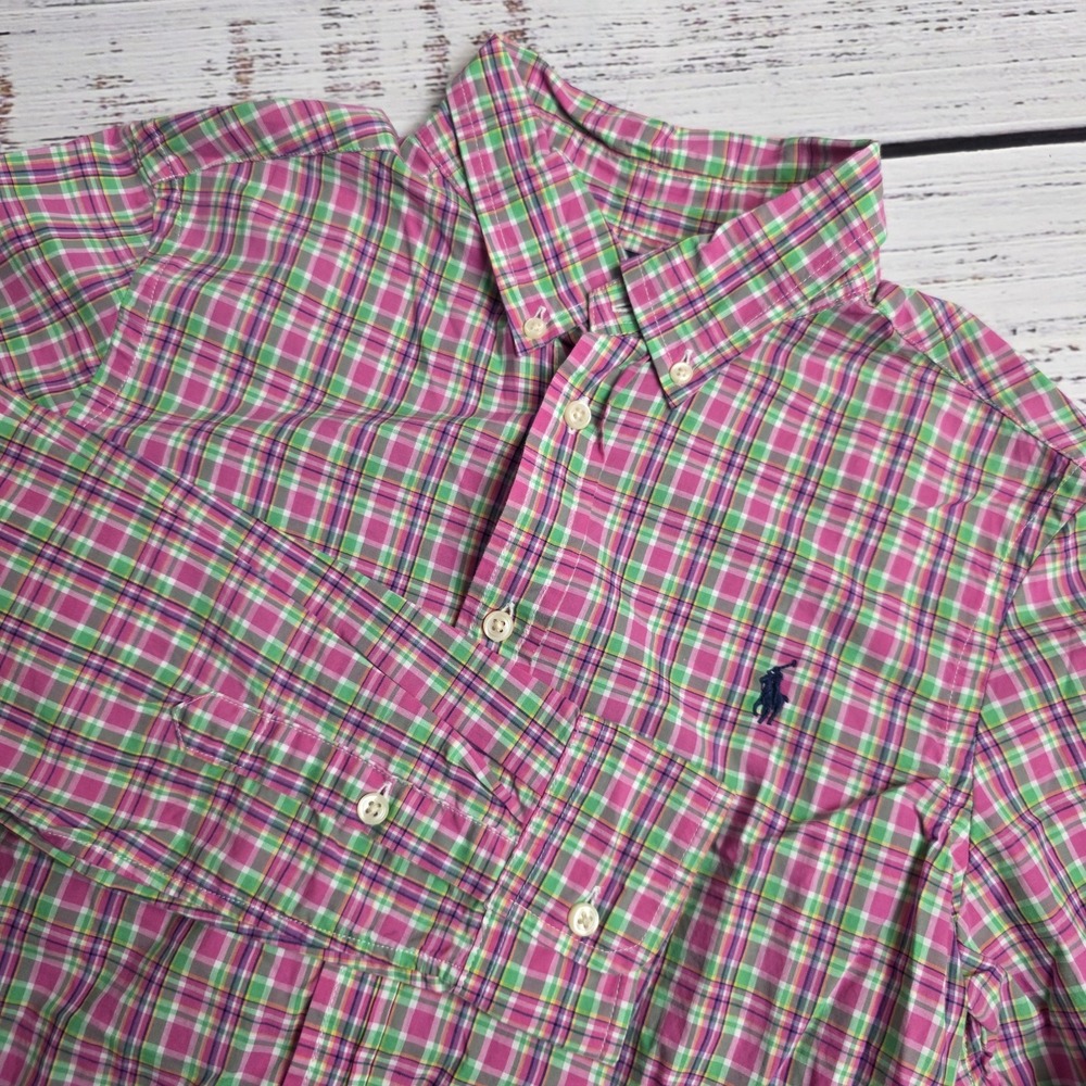 Ralph Lauren Shirt Boys Youth Large 14/16 Colorful Plaid Long Sleeve Button Down